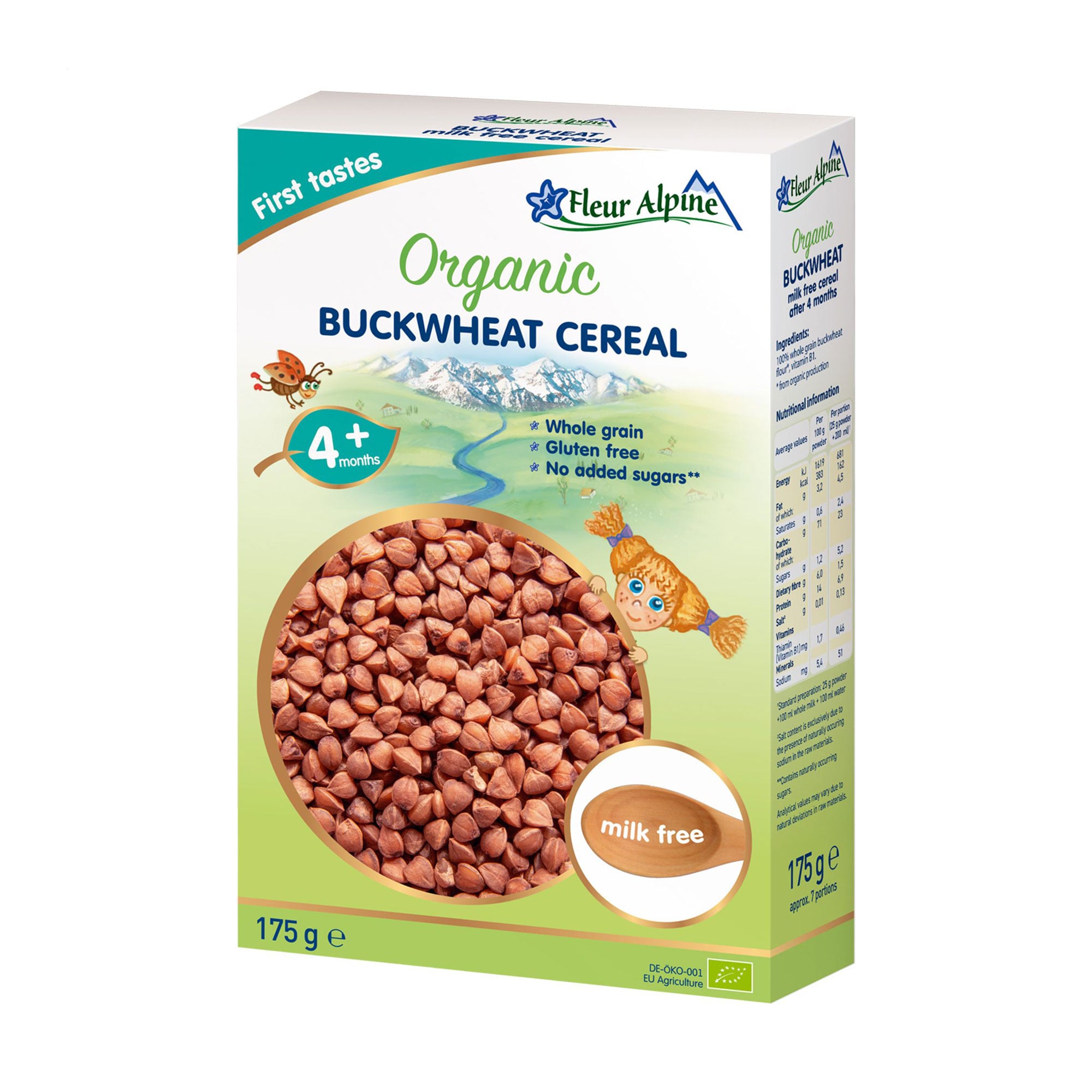 Дитяча безмолочна каша Fleur Alpine Organic Buckwheat Cereal Гречана, від 4 місяців, 175 г