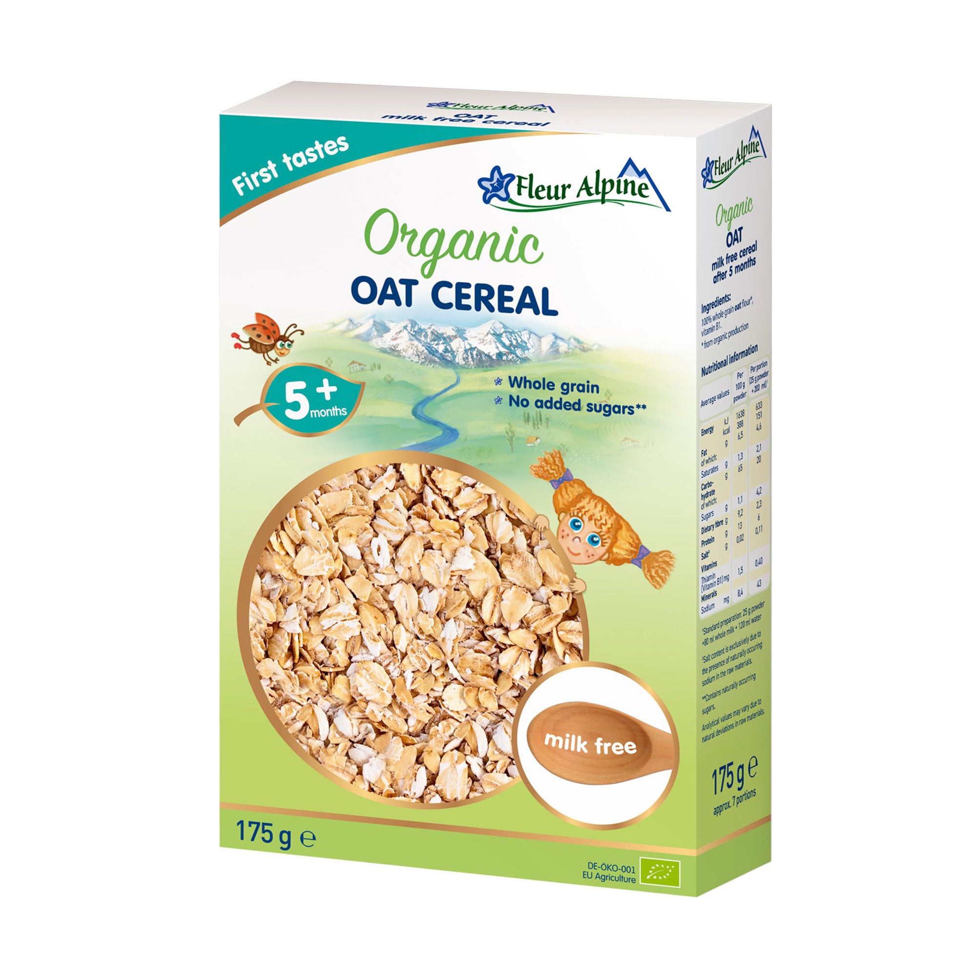 Дитяча безмолочна каша Fleur Alpine Organic Oat Cereal Вівсяна, від 5 місяців, 175 г