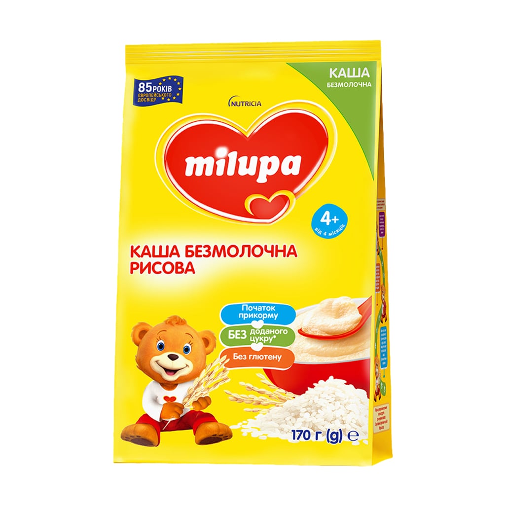 Дитяча безмолочна каша Milupa рисова, від 4 місяців, 170 г